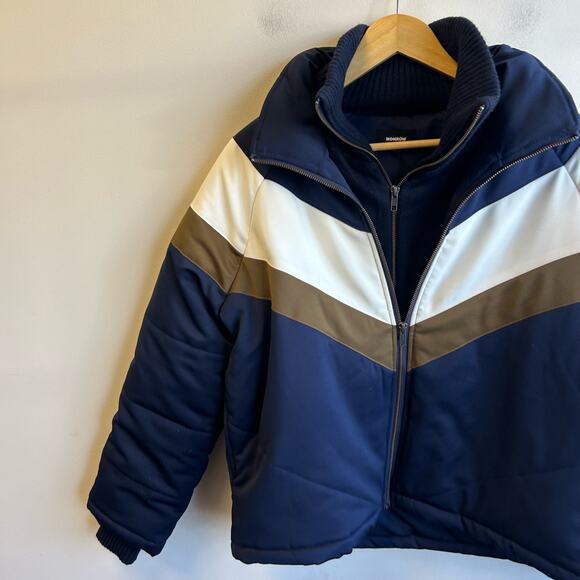 Monrow Inca Blue Colorblock Jacket Women's Size M Double Zip Oversized Outdoor - Picture 3 of 6